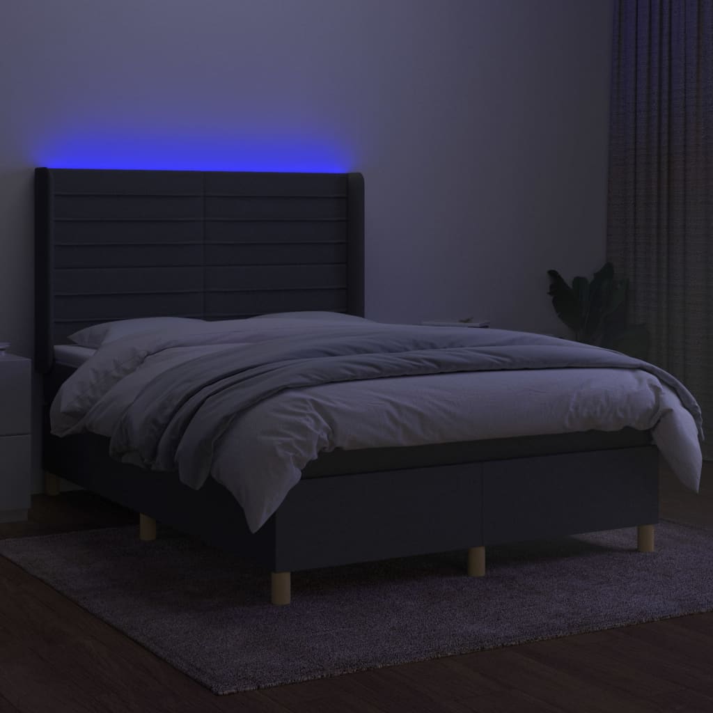 Sötétszürke szövet rugós és LED-es ágy matraccal 140x200 cm 3