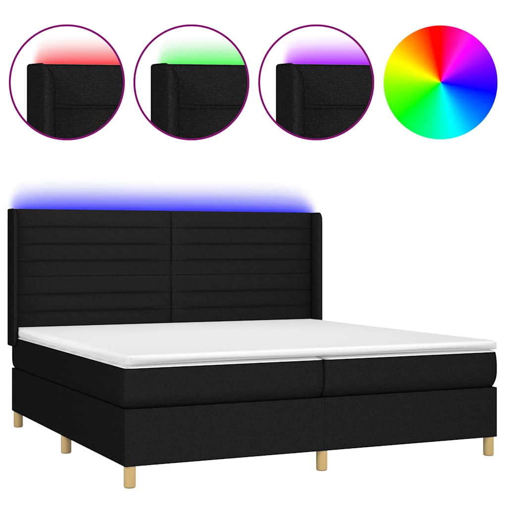 Fekete szövet rugós és LED-es ágy matraccal 200x200 cm 2