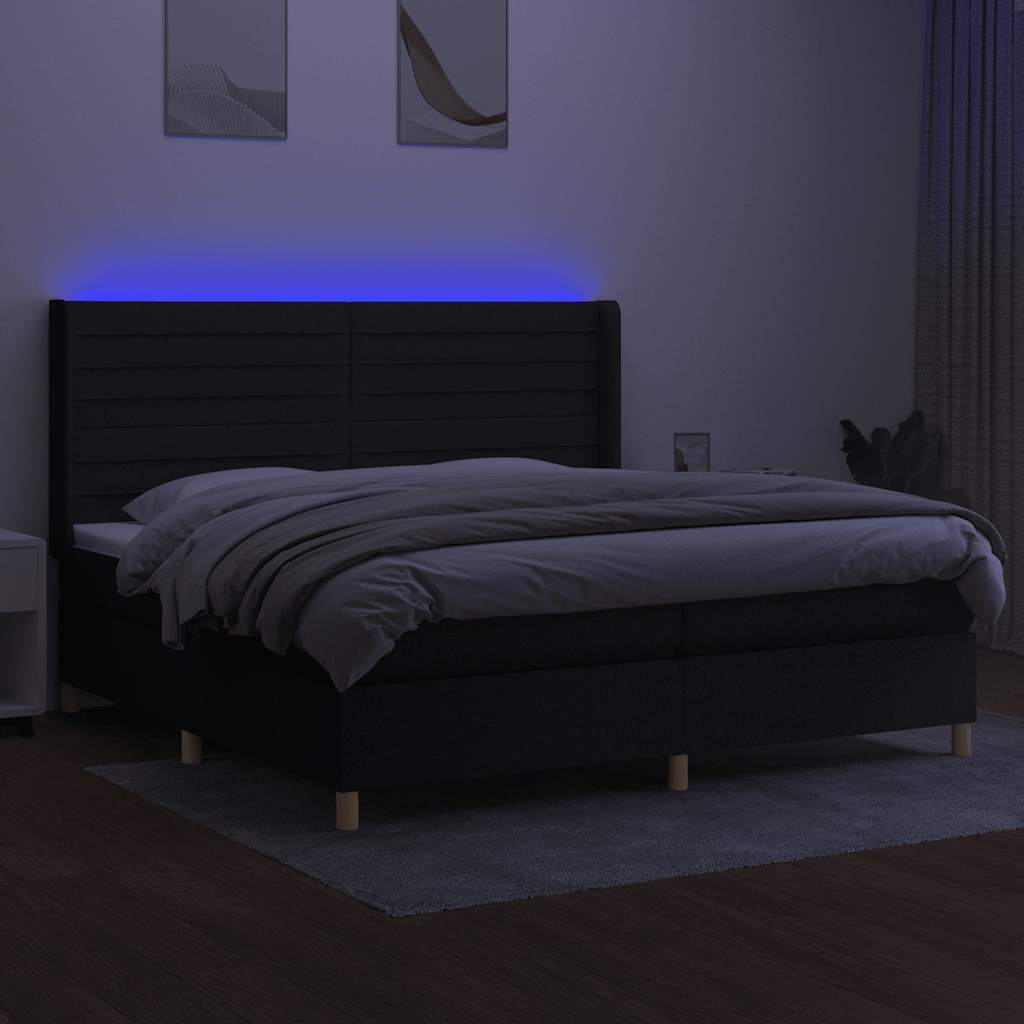 Fekete szövet rugós és LED-es ágy matraccal 200x200 cm 3