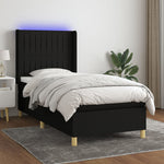 Fekete szövet rugós és LED-es ágy matraccal 80 x 200 cm