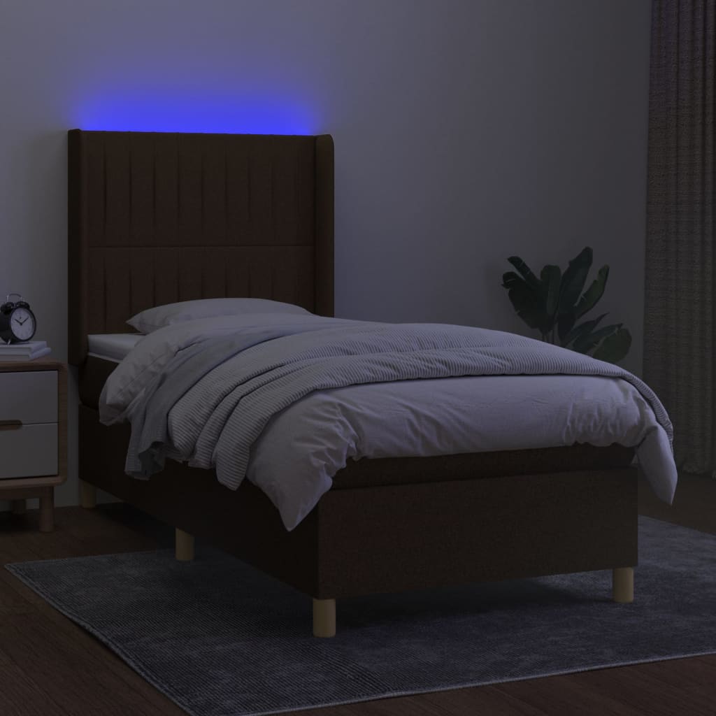 Barna szövet rugós és LED-es ágy matraccal 90x190 cm 3