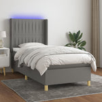 Sötétszürke szövet rugós és LED-es ágy matraccal 100x200 cm