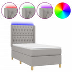 Világosszürke szövet rugós és LED-es ágy matraccal 90x190 cm 2
