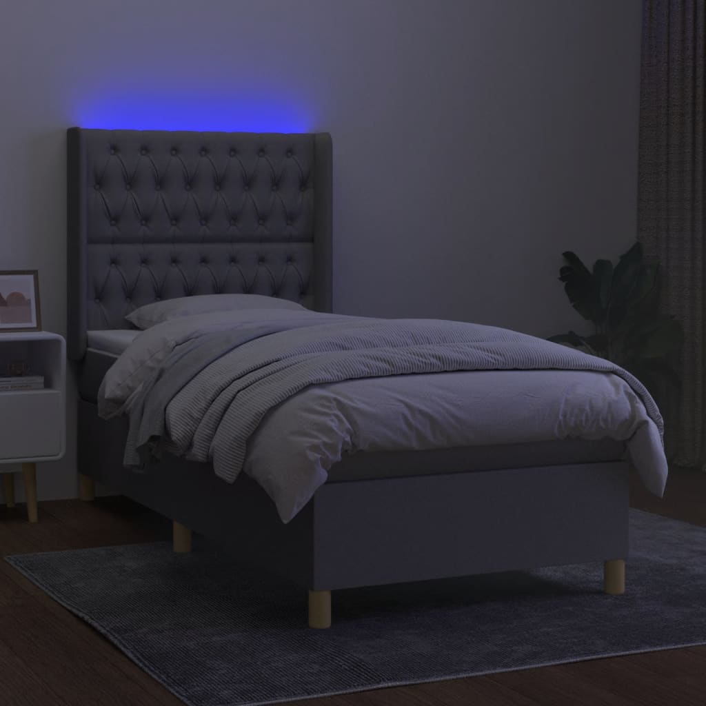 Világosszürke szövet rugós és LED-es ágy matraccal 90x190 cm 3