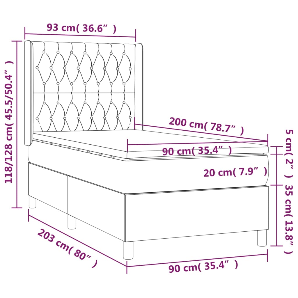 Sötétszürke szövet rugós és LED-es ágy matraccal 90x200 cm 8