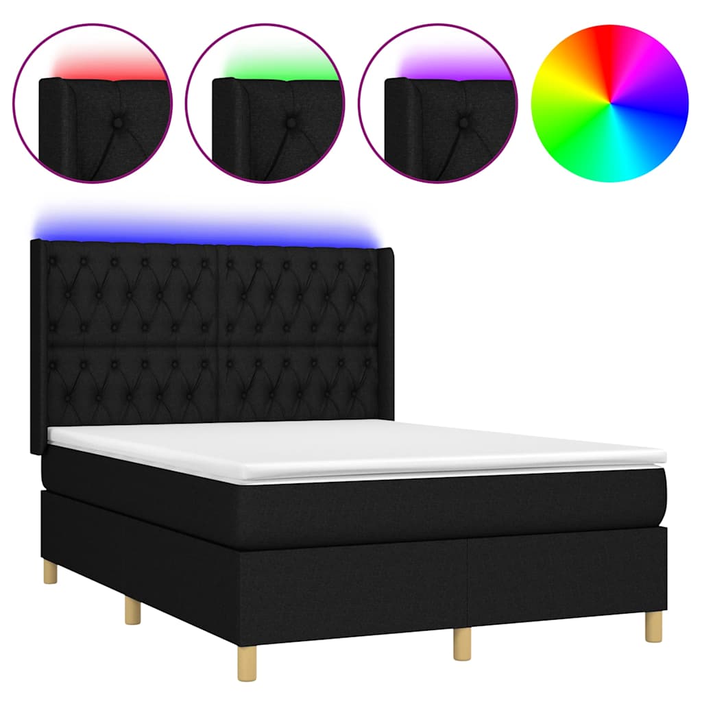 Fekete szövet rugós és LED-es ágy matraccal 140x190 cm 2