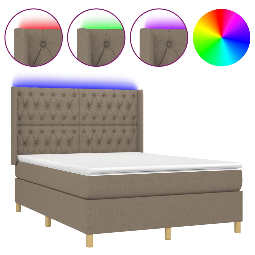 Tópszínű szövet rugós és LED-es ágy matraccal 140x190cm 2