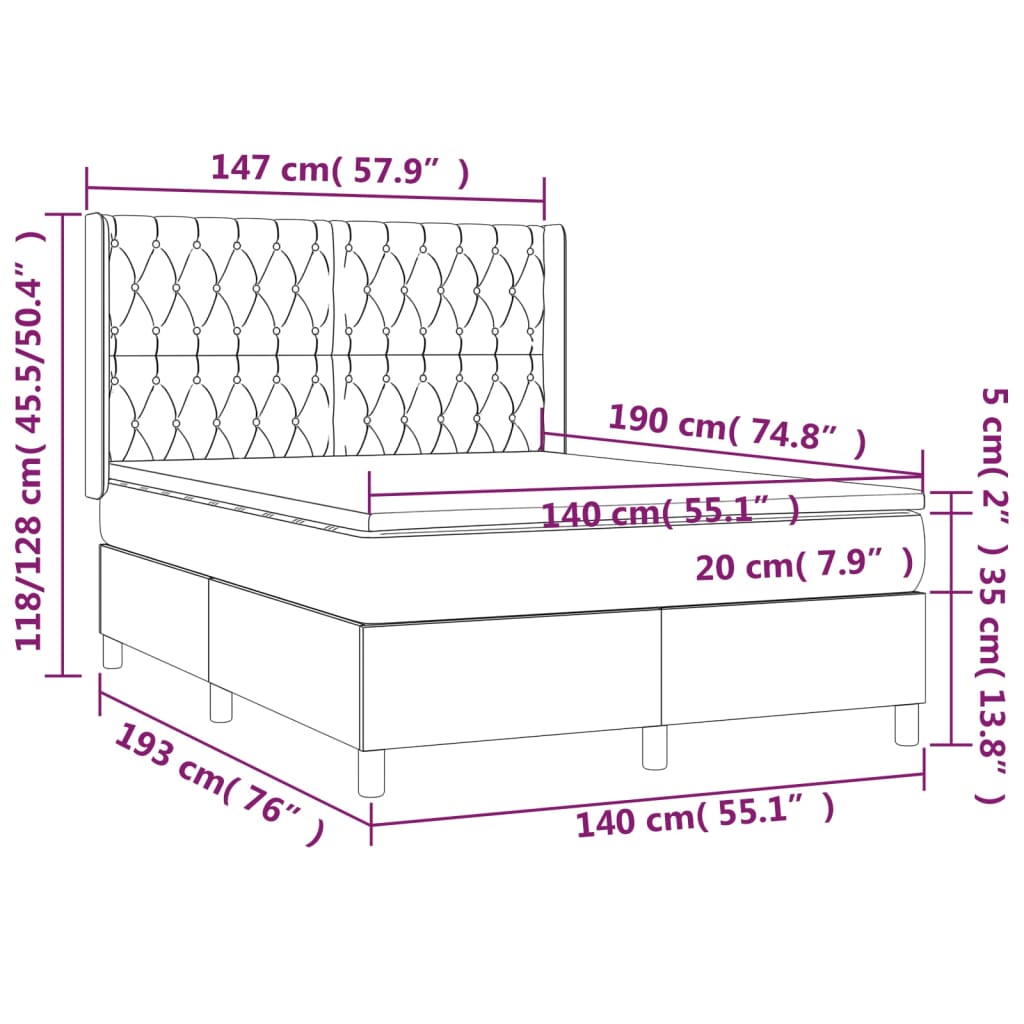 Tópszínű szövet rugós és LED-es ágy matraccal 140x190cm 8