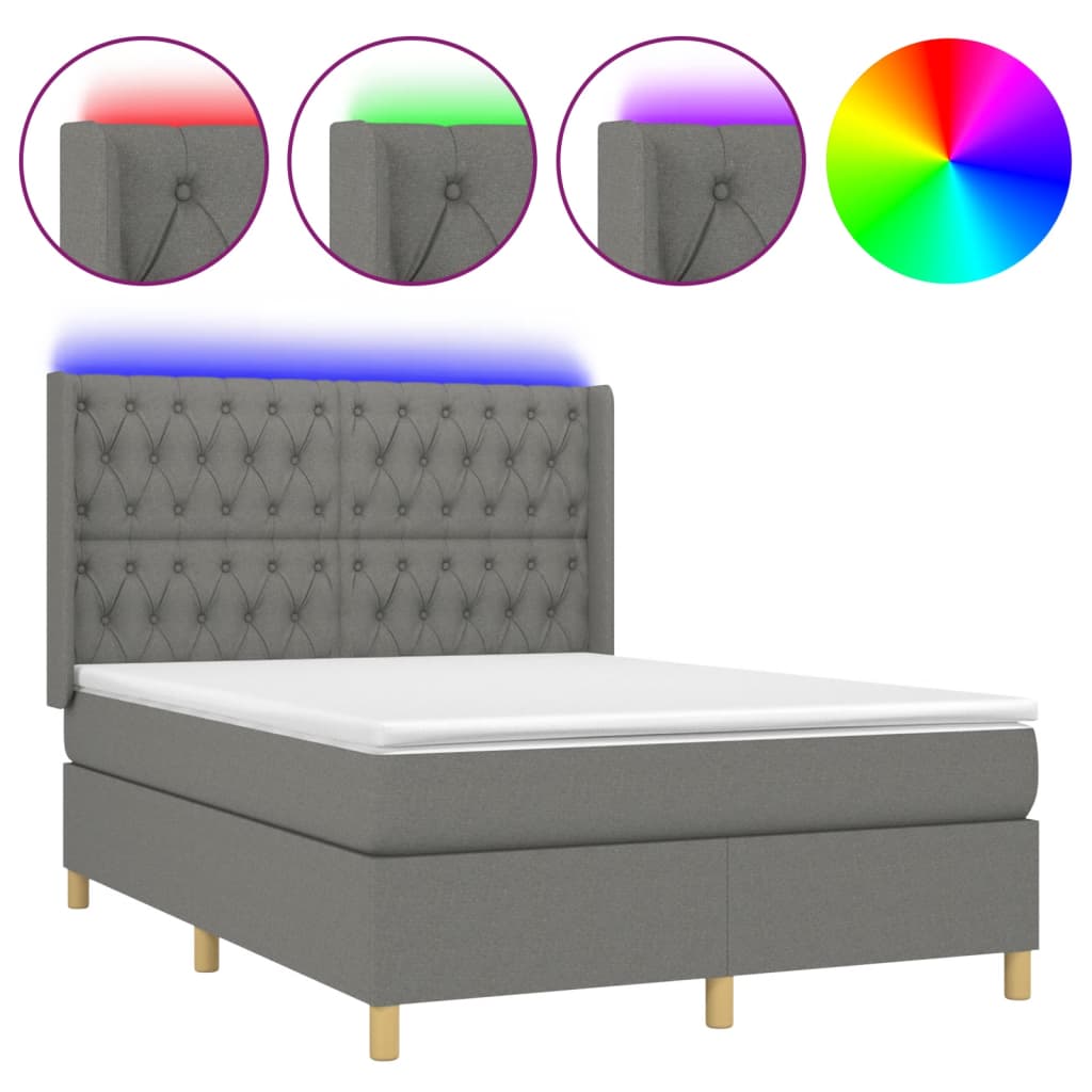 Sötétszürke szövet rugós és LED-es ágy matraccal 140x200 cm 2