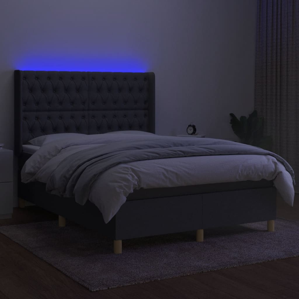 Sötétszürke szövet rugós és LED-es ágy matraccal 140x200 cm 3
