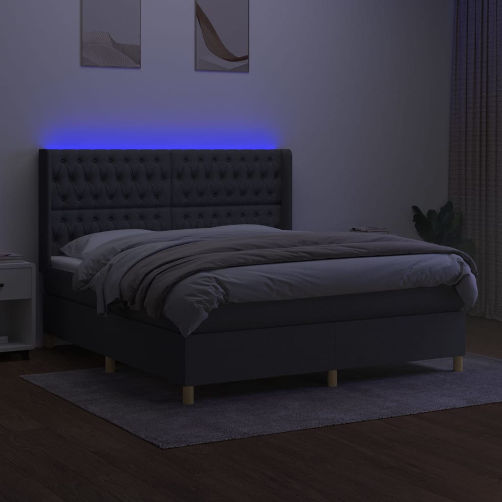 Sötétszürke szövet rugós és LED-es ágy matraccal 160x200 cm 3