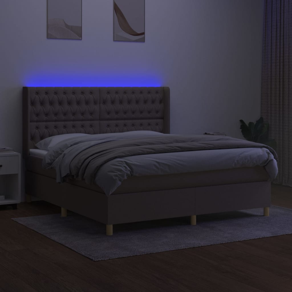 Tópszínű szövet rugós és LED-es ágy matraccal 160x200 cm 3