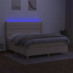 Krémszínű szövet rugós és LED-es ágy matraccal 160x200 cm 3