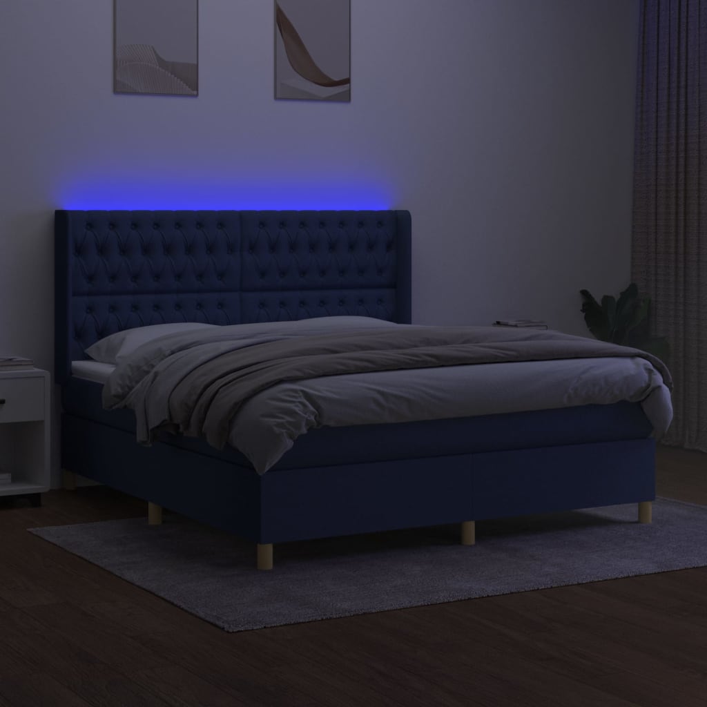 Kék szövet rugós és LED-es ágy matraccal 180 x 200 cm 3