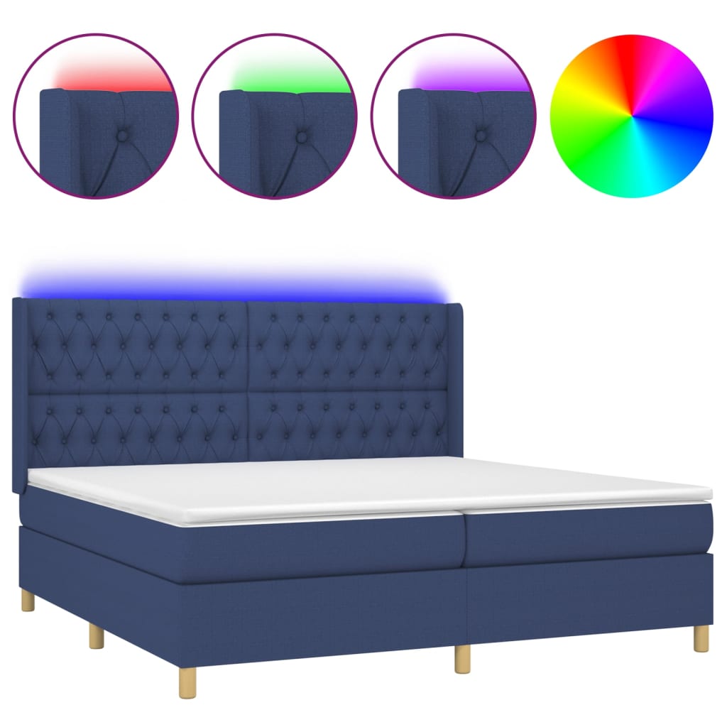 Kék szövet rugós és LED-es ágy matraccal 200 x 200 cm 2