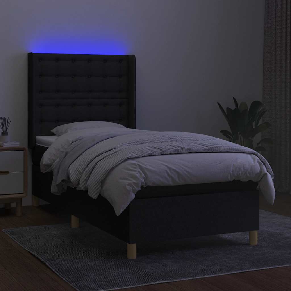 Fekete szövet rugós és LED-es ágy matraccal 80 x 200 cm 3