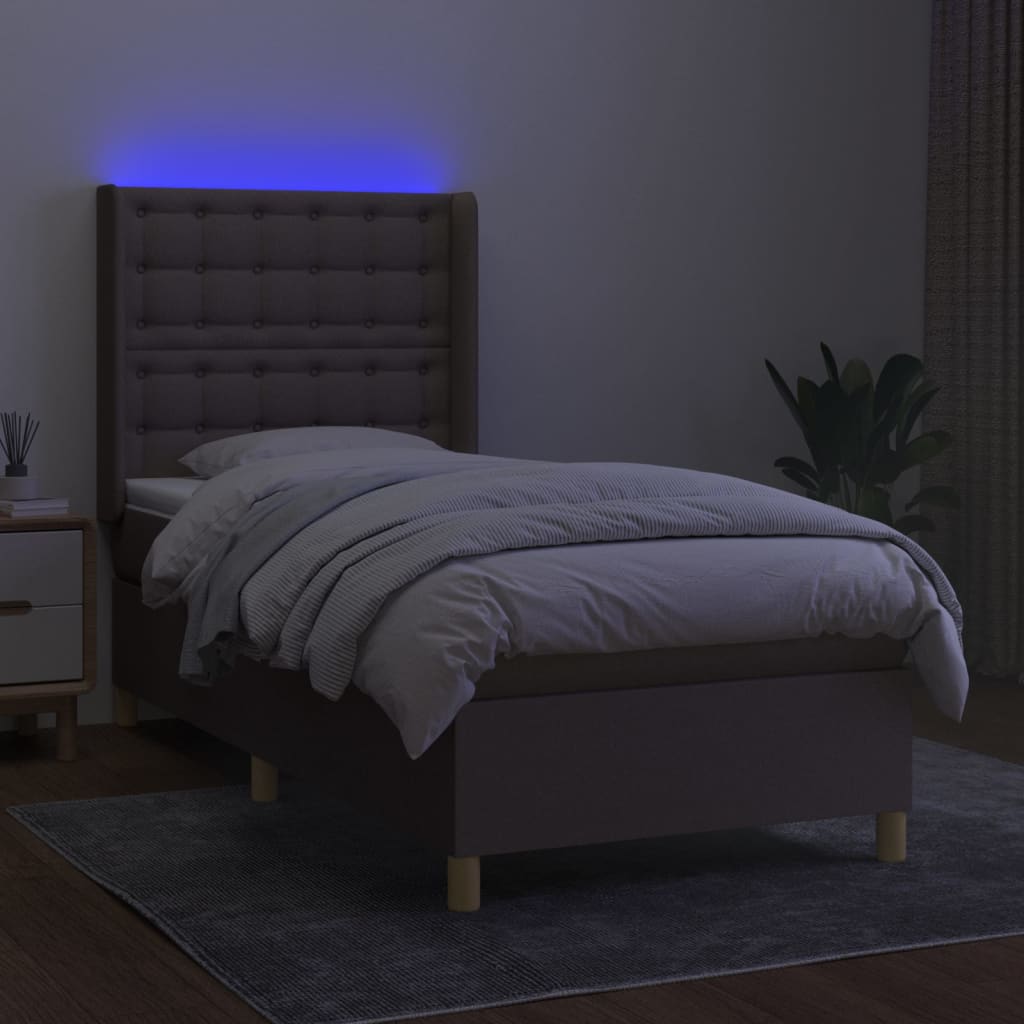 Tópszínű szövet rugós és LED-es ágy matraccal 80 x 200 cm 3
