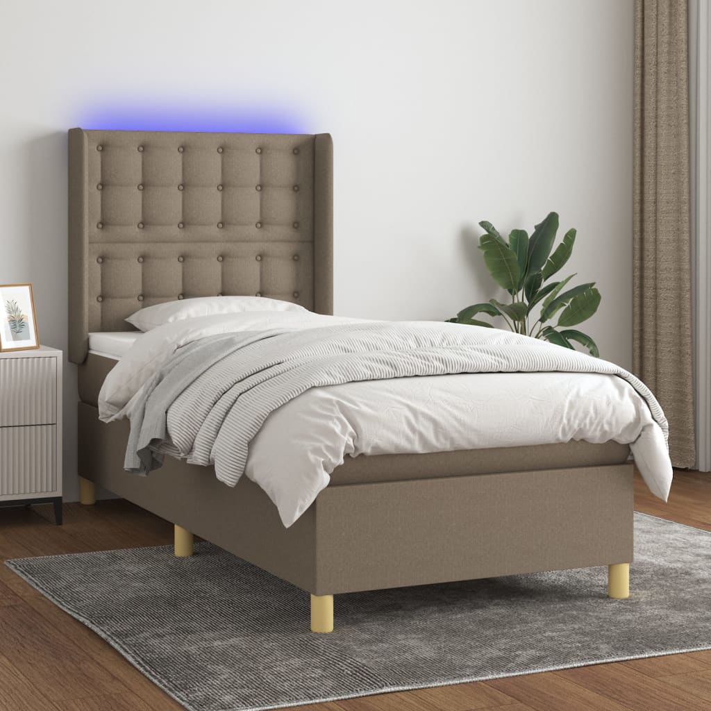 Tópszínű szövet rugós és LED-es ágy matraccal 80 x 200 cm