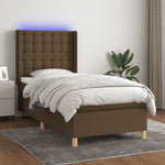 Barna szövet rugós és LED-es ágy matraccal 90x190 cm