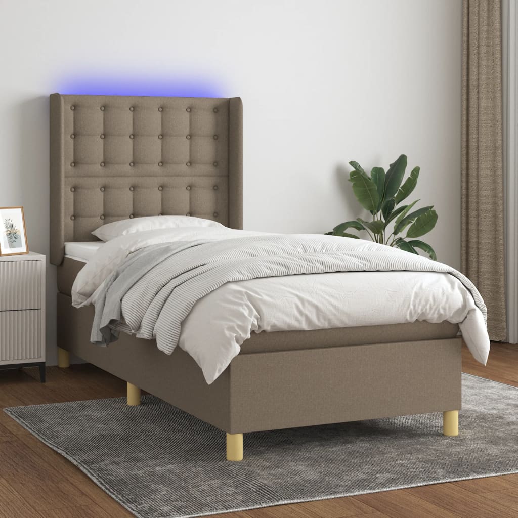 Tópszínű szövet rugós és LED-es ágy matraccal 90x200 cm