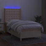 Krémszínű szövet rugós és LED-es ágy matraccal 90x200 cm 3