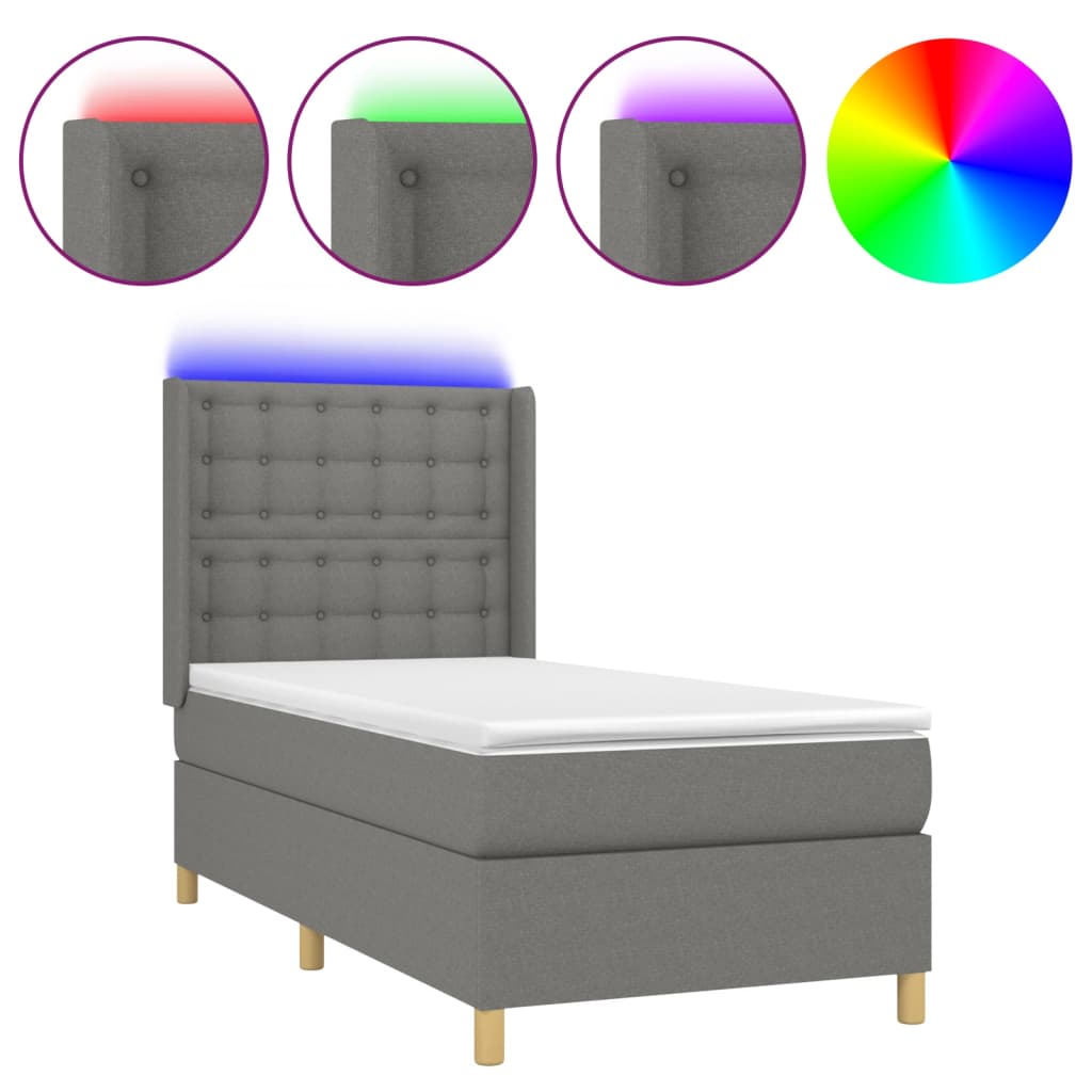 Sötétszürke szövet rugós és LED-es ágy matraccal 100x200 cm 2