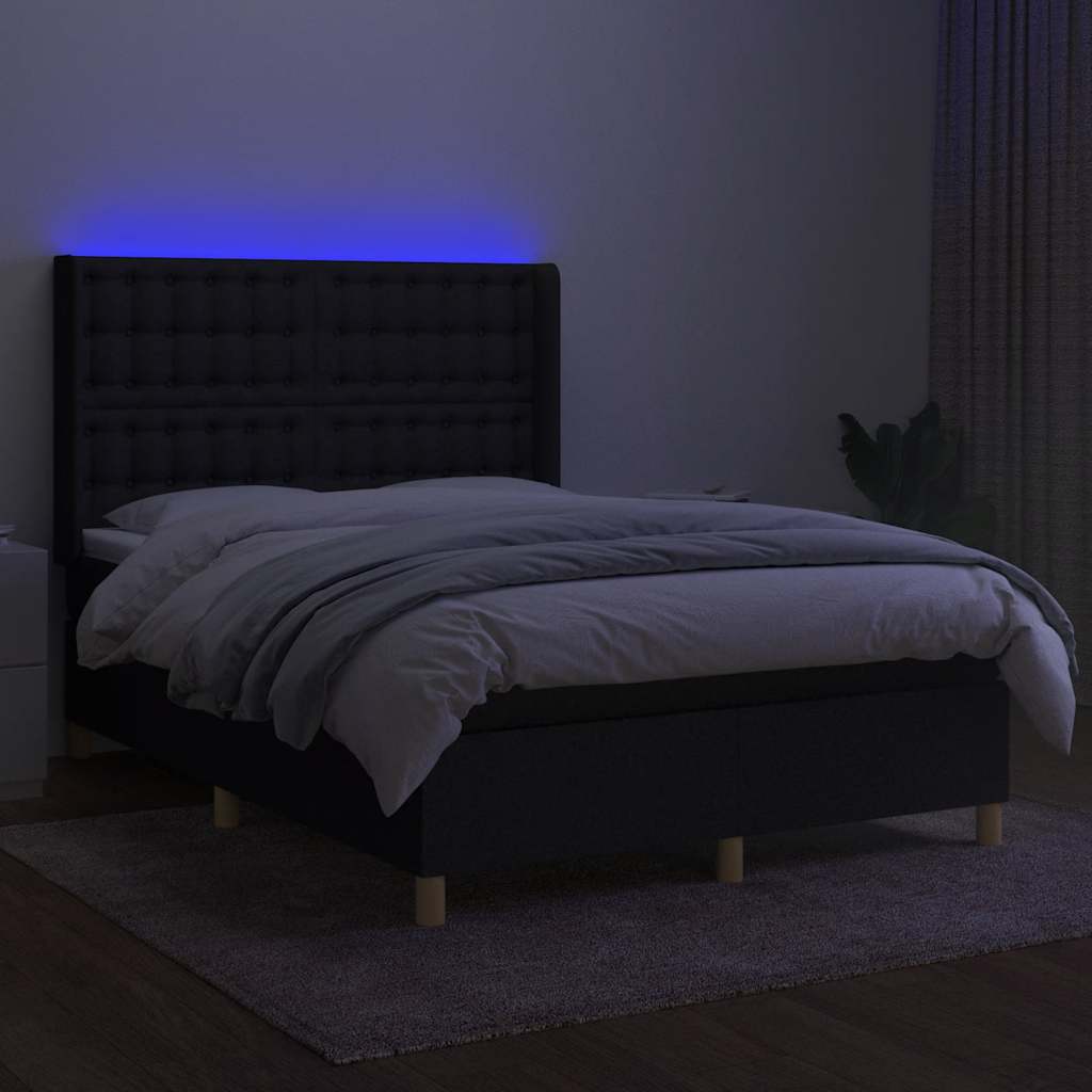 Fekete szövet rugós és LED-es ágy matraccal 140x190 cm 3