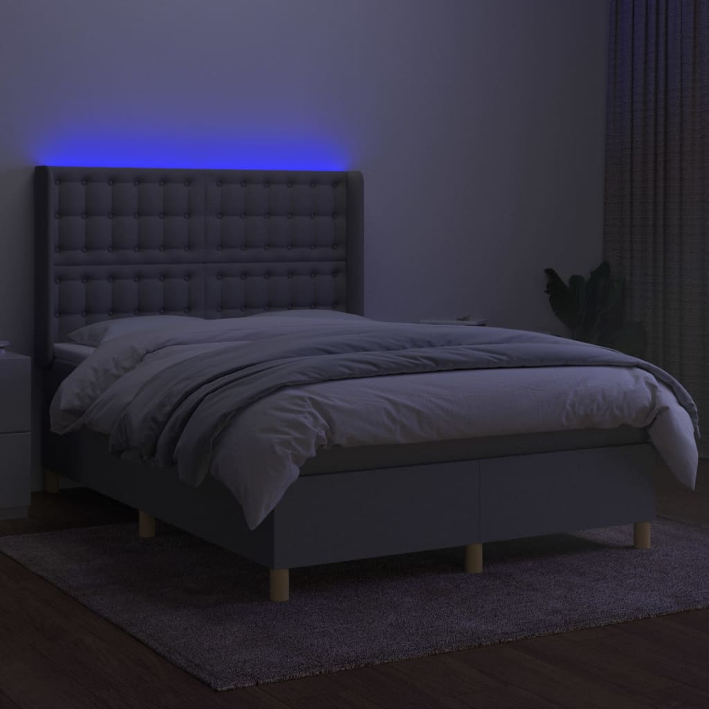 Világosszürke szövet rugós és LED-es ágy matraccal 140x200 cm 3