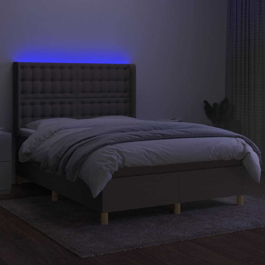 Tópszínű szövet rugós és LED-es ágy matraccal 140x200 cm 3
