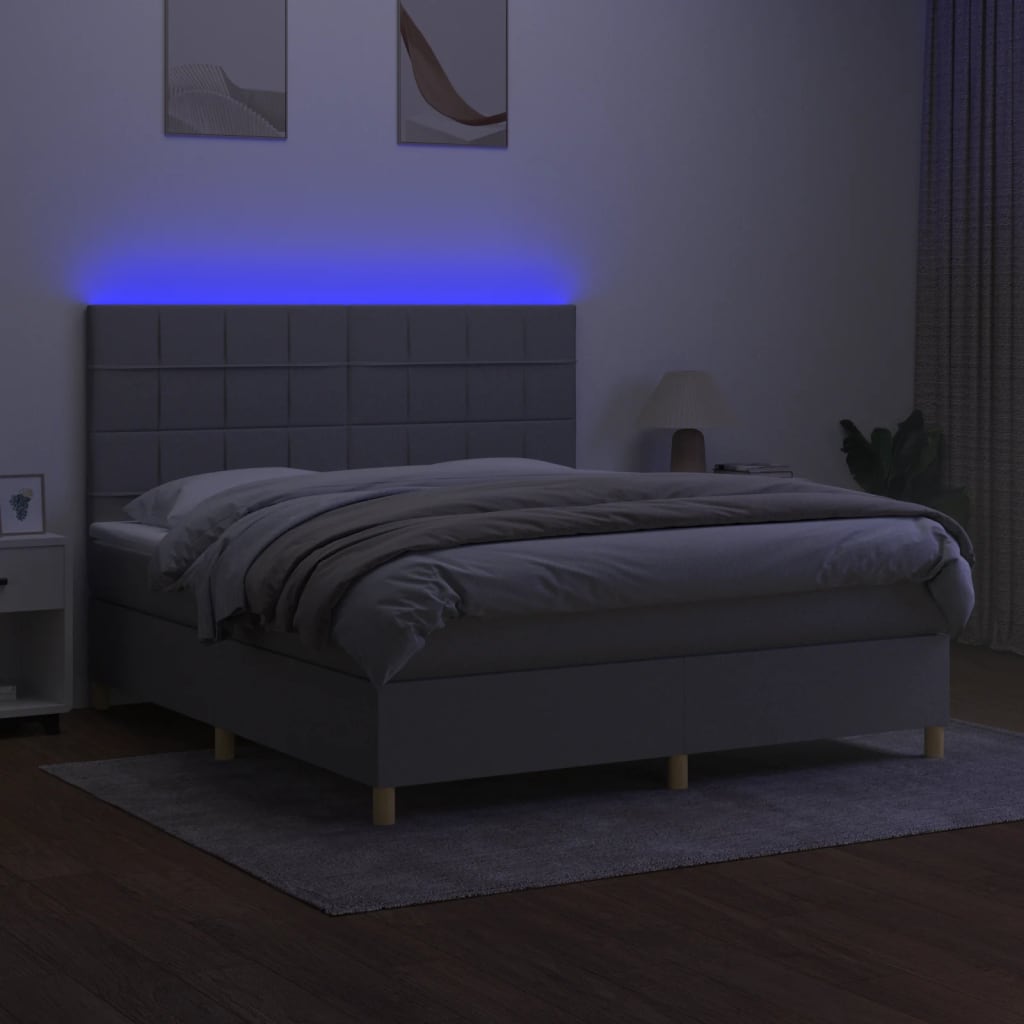 Világosszürke szövet rugós és LED-es ágy matraccal 160x200 cm 3