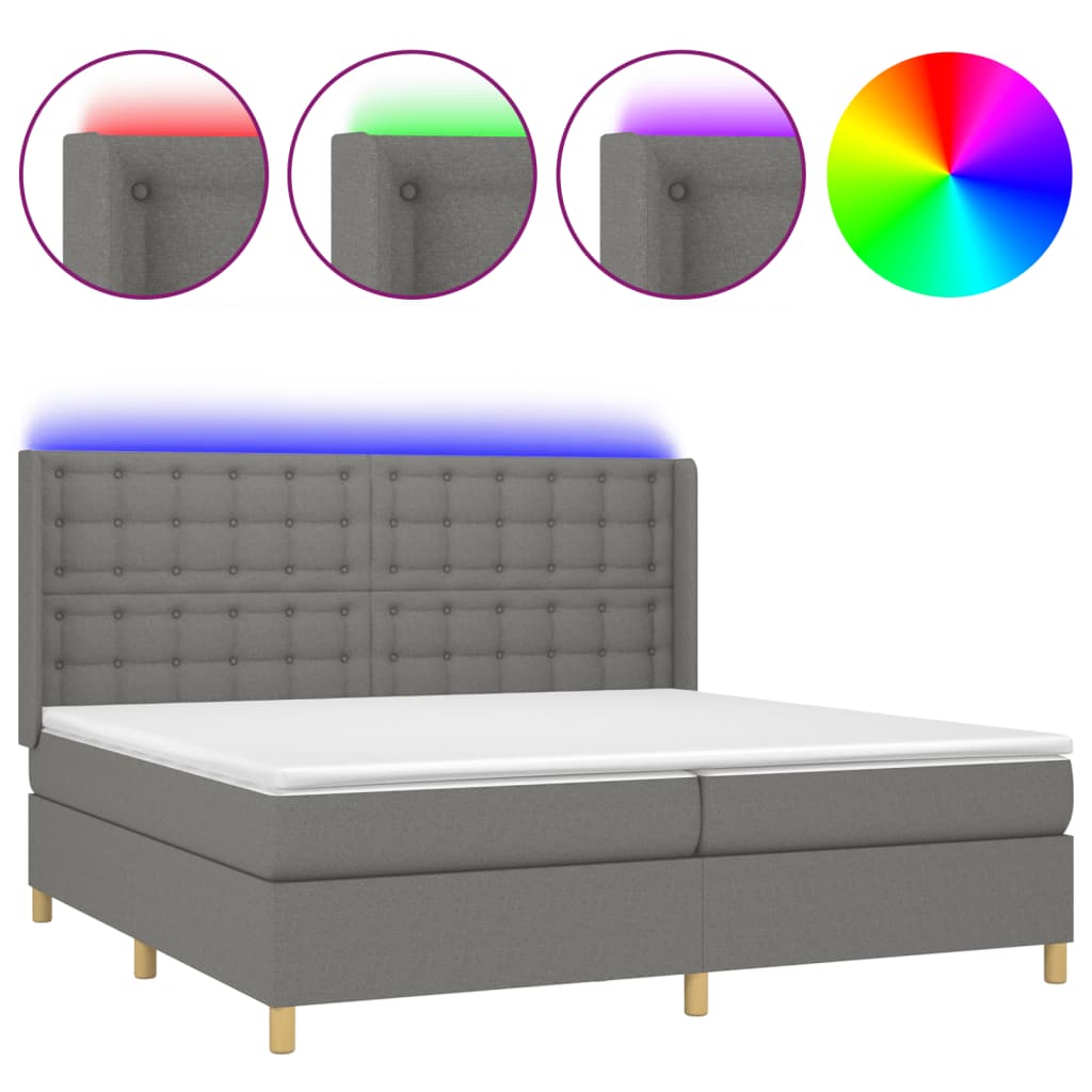 Sötétszürke szövet rugós és LED-es ágy matraccal 200x200 cm 2