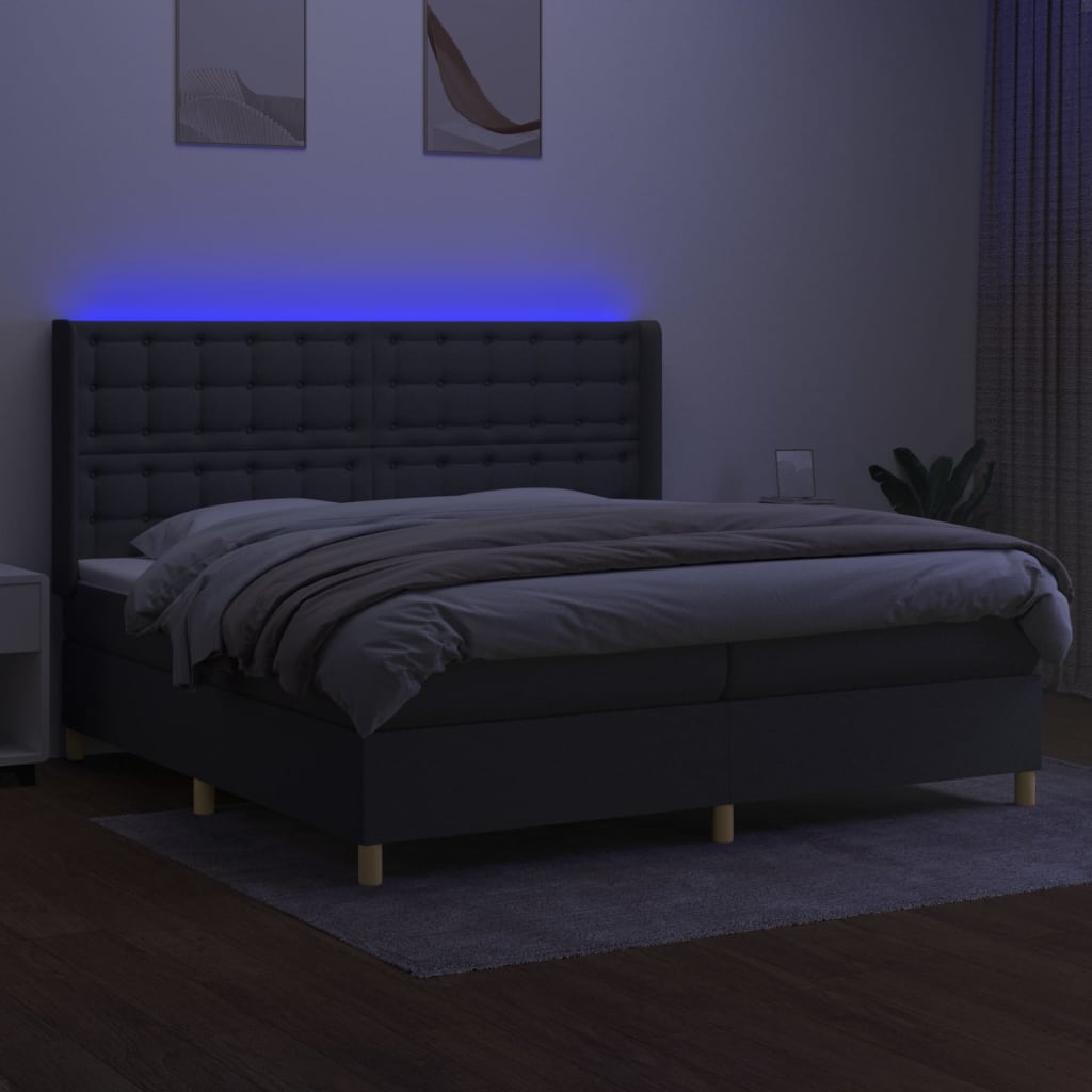 Sötétszürke szövet rugós és LED-es ágy matraccal 200x200 cm 3