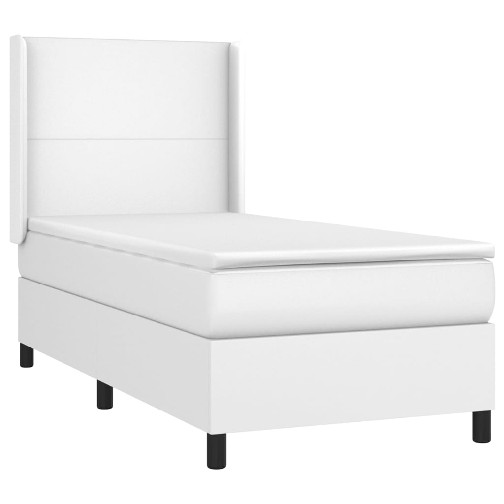 Fehér műbőr rugós ágy matraccal és LED-del 90x190 cm 4