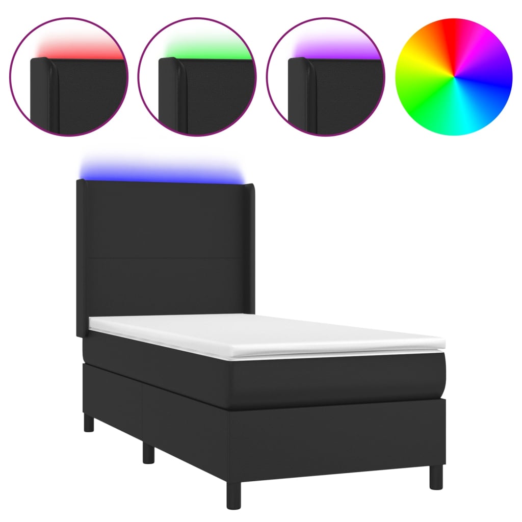 Fekete műbőr rugós ágy matraccal és LED-del 100x200 cm 2