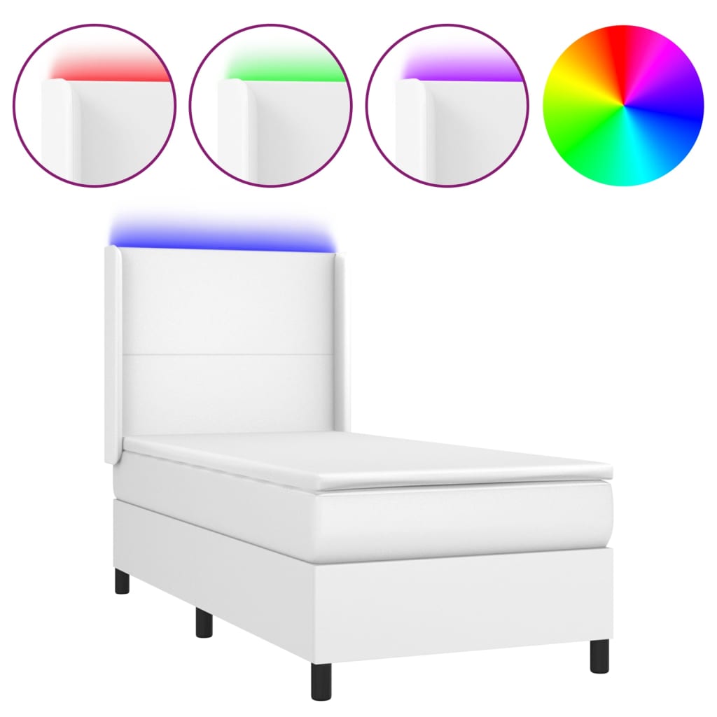 Fehér műbőr rugós ágy matraccal és LED-del 100x200 cm 2