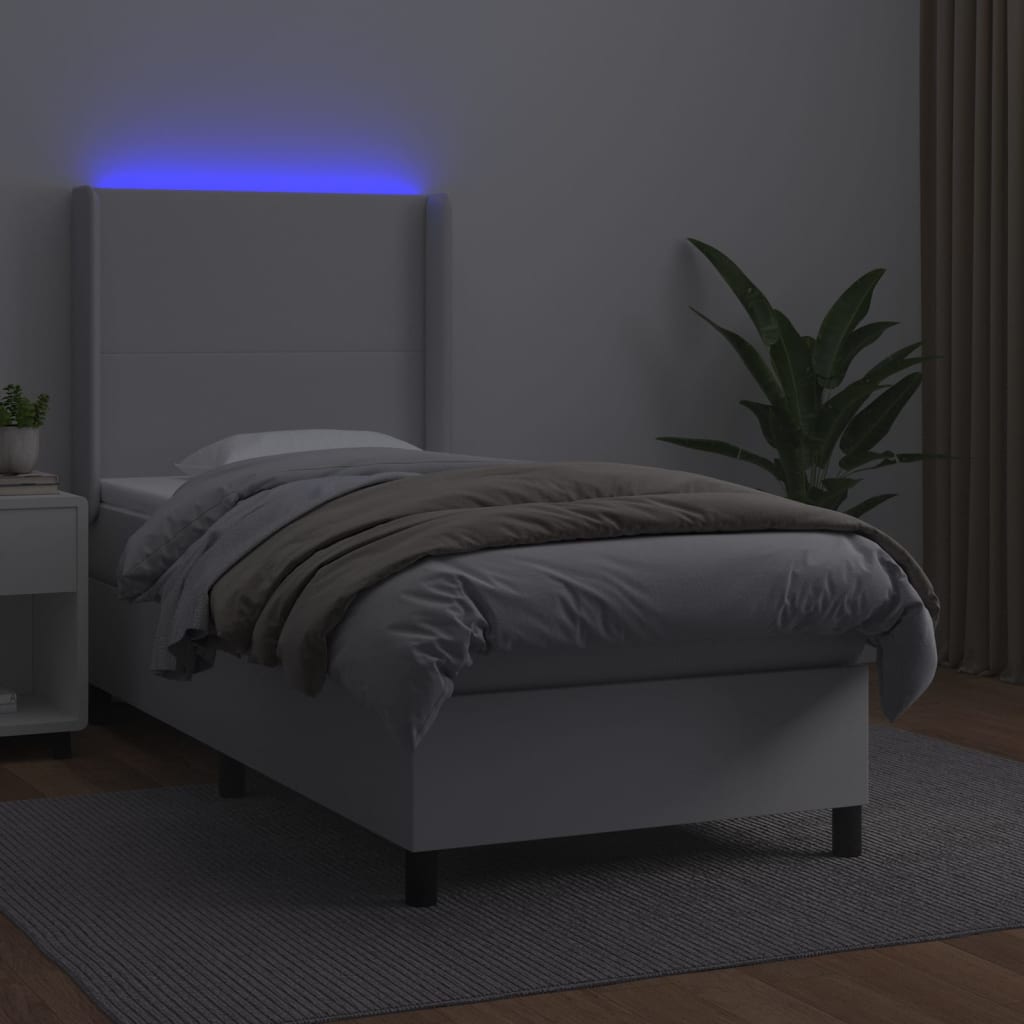 Fehér műbőr rugós ágy matraccal és LED-del 100x200 cm 3
