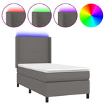 Szürke műbőr rugós ágy matraccal és LED-del 100x200 cm 2