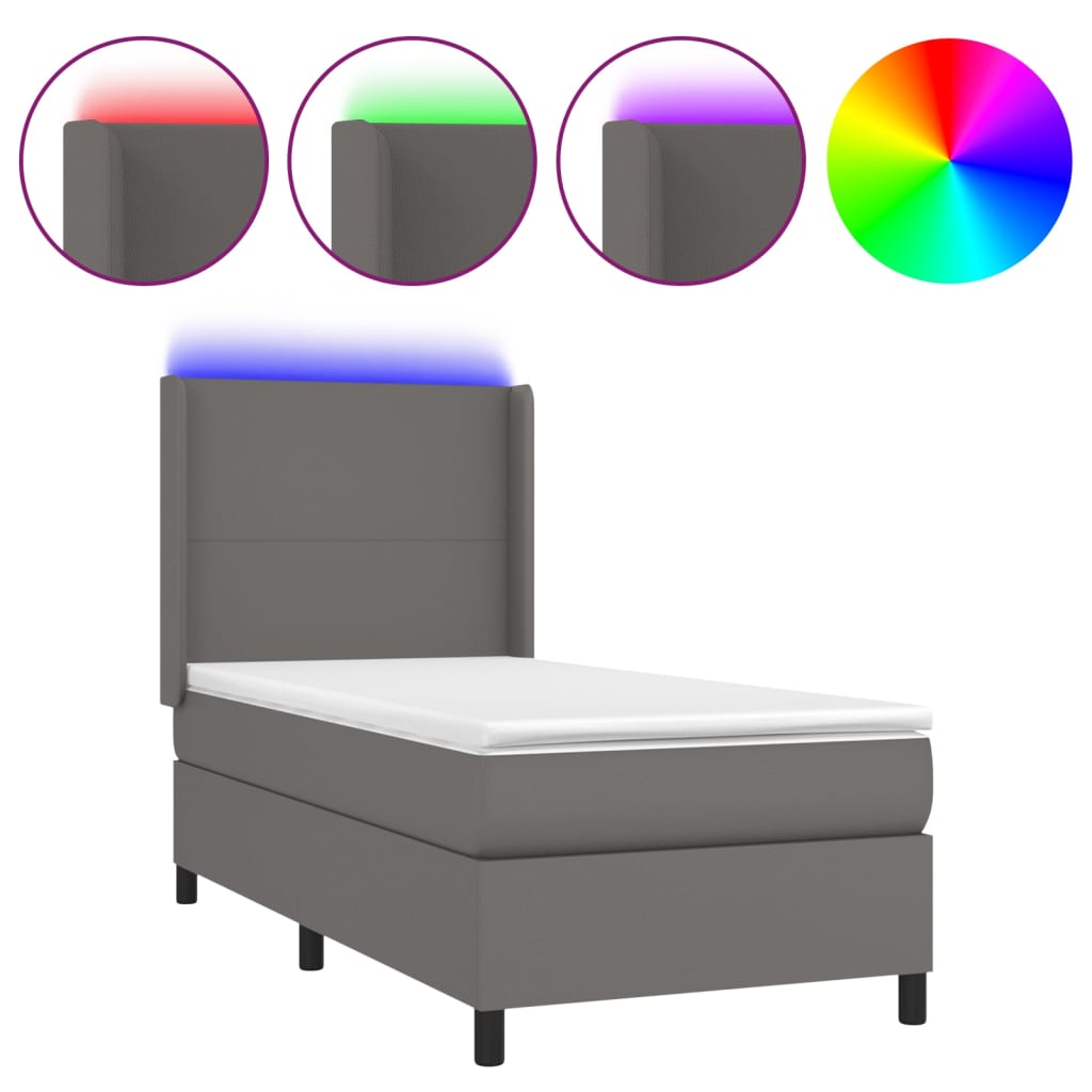 Szürke műbőr rugós ágy matraccal és LED-del 100x200 cm 2