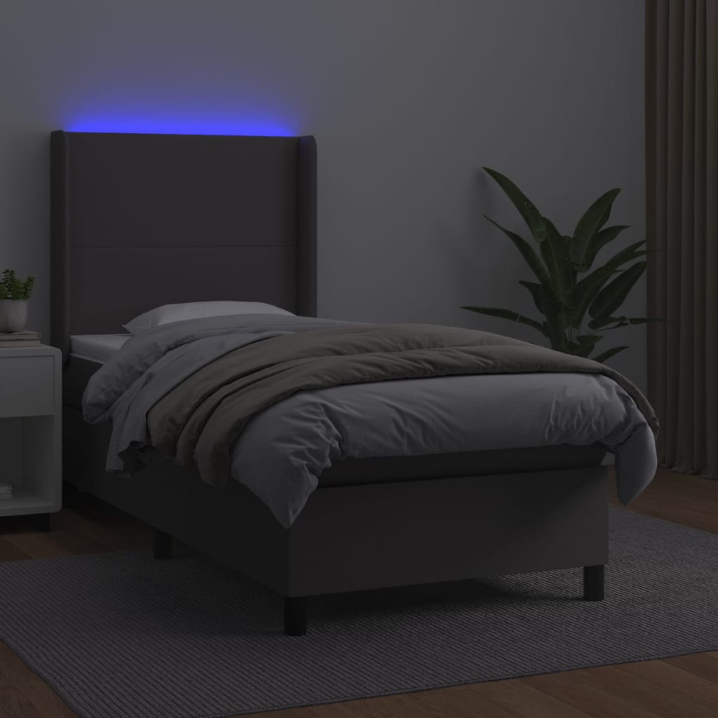 Szürke műbőr rugós ágy matraccal és LED-del 100x200 cm 3