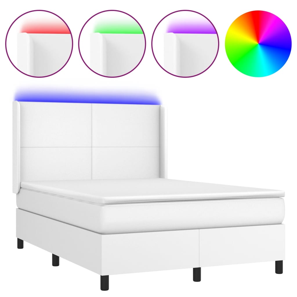 Fehér műbőr rugós ágy matraccal és LED-del 140x190 cm 2