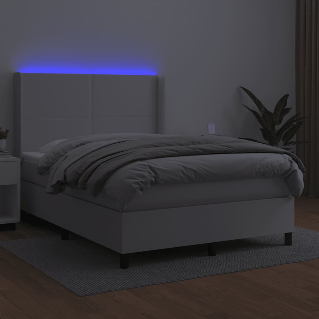 Fehér műbőr rugós ágy matraccal és LED-del 140x190 cm 3