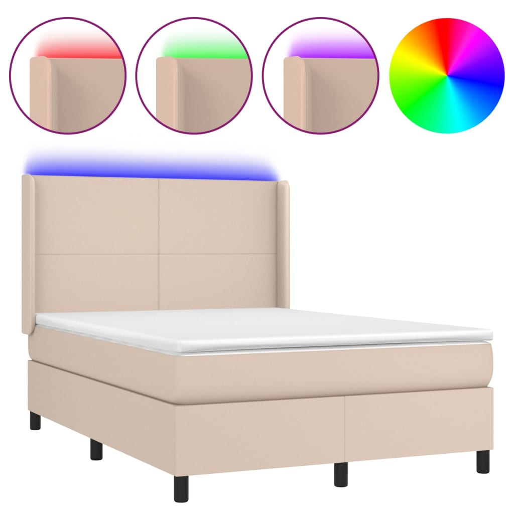 Cappuccino színű műbőr rugós ágy matraccal és LED-del 140x190cm 2