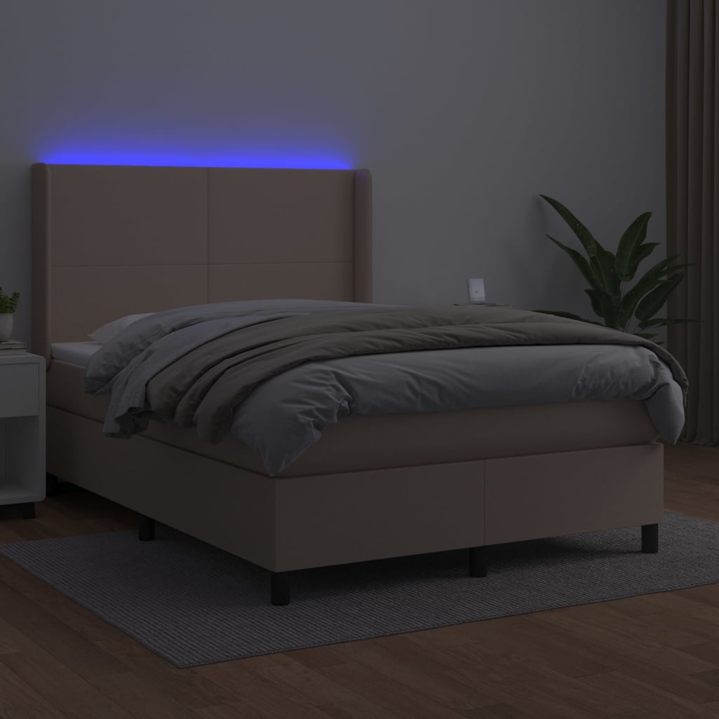 Cappuccino színű műbőr rugós ágy matraccal és LED-del 140x190cm 3