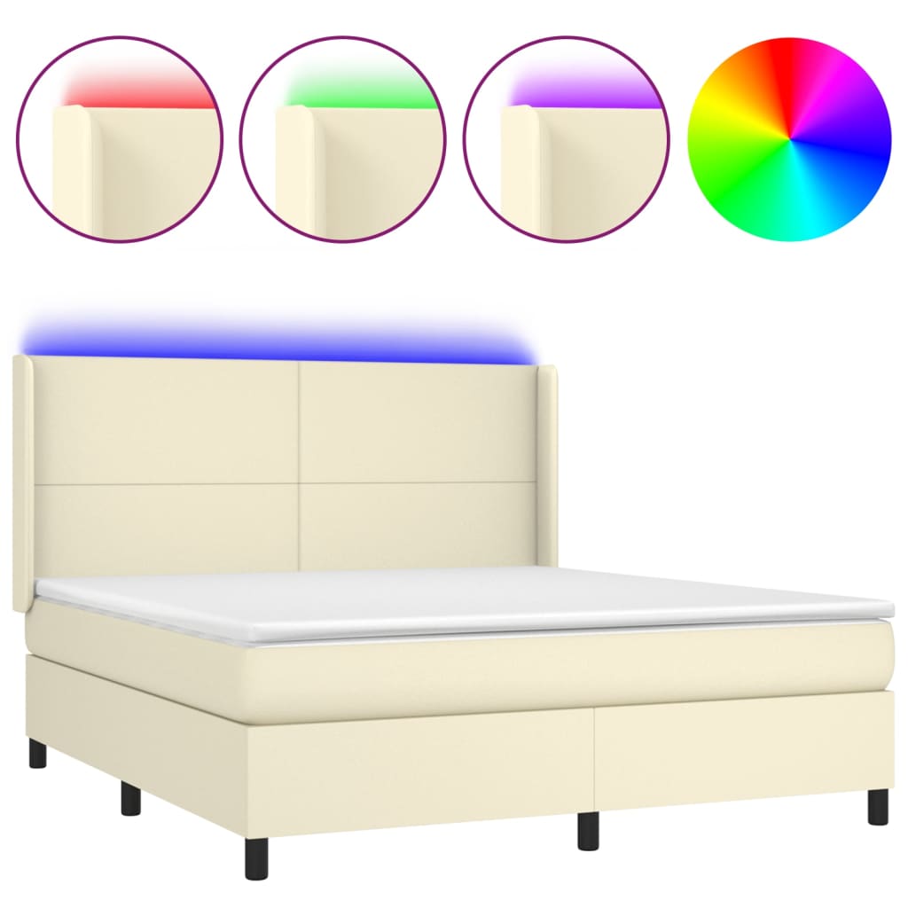 Krémszínű műbőr rugós ágy matraccal és LED-del 160x200 cm 2
