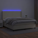 Krémszínű műbőr rugós ágy matraccal és LED-del 160x200 cm 3