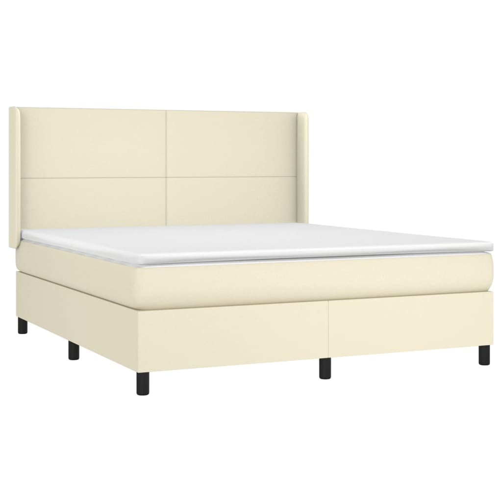 Krémszínű műbőr rugós ágy matraccal és LED-del 160x200 cm 5