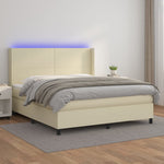 Krémszínű műbőr rugós ágy matraccal és LED-del 160x200 cm