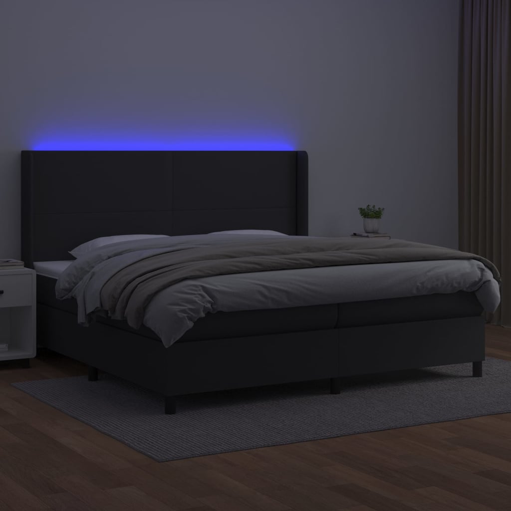 Fehér műbőr rugós ágy matraccal és LED-del 200x200 cm 3