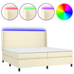 Krémszínű műbőr rugós ágy matraccal és LED-del 200x200 cm 2