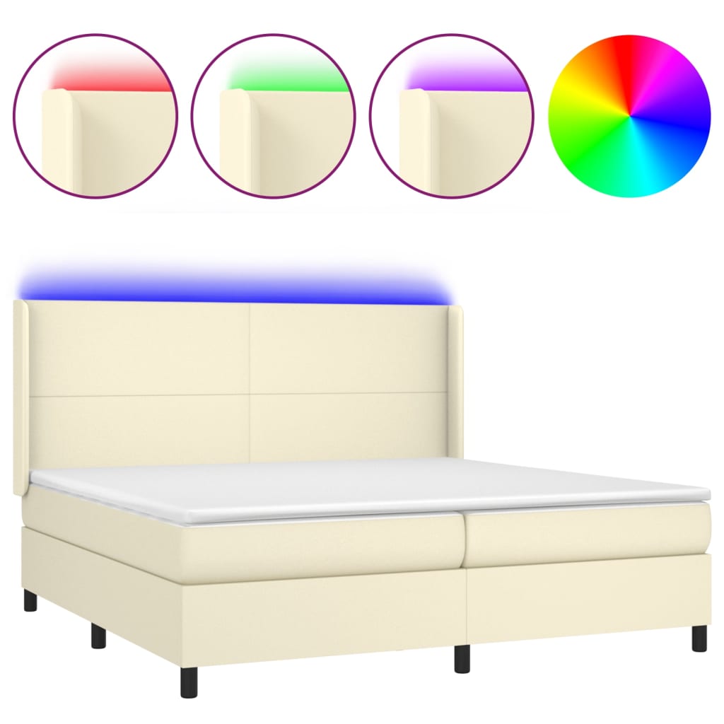 Krémszínű műbőr rugós ágy matraccal és LED-del 200x200 cm 2